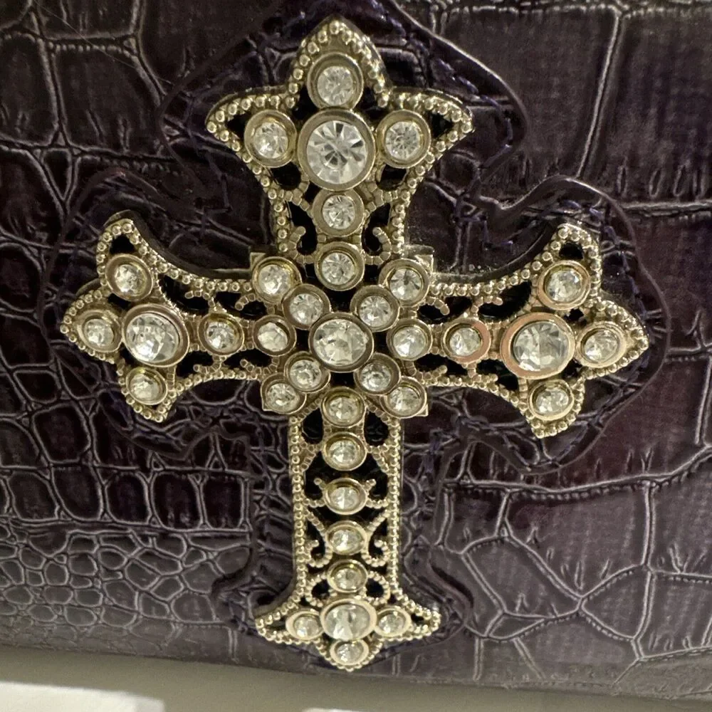 Vintage Women's Regency Wallet Bag Croc Faux Leather Embellished Rock Purple